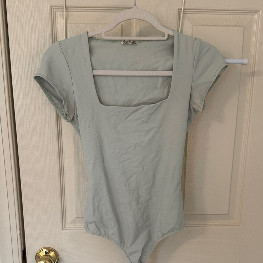 Light Green Square Neck Bodysuit